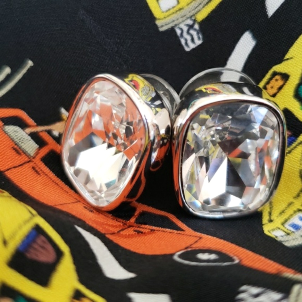 VTG SAL Swarovski facetted earrings, silver